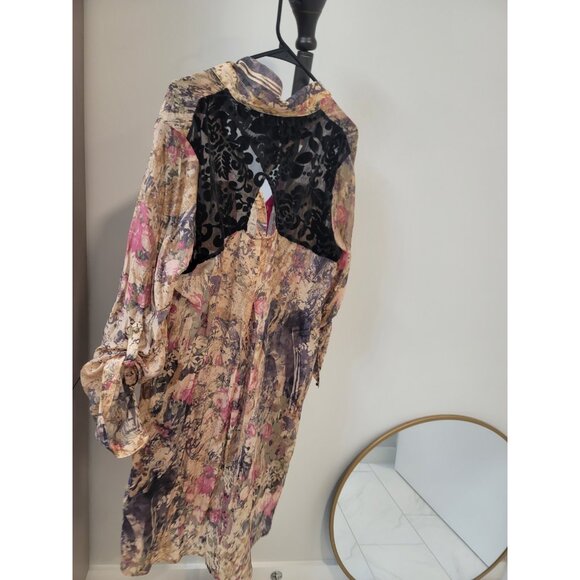 Aratta Silent Journey Womens Xl Top Boho Flannel Dress Tunic Shirt Floral Fringe - Picture 5 of 8